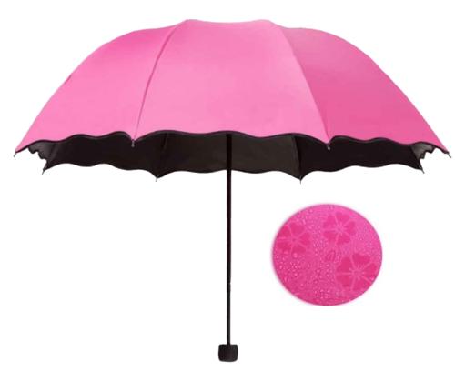 Parapluie Pliant Magique Apparition Motifs Fleurs sous la Pluie Couleur ROSE